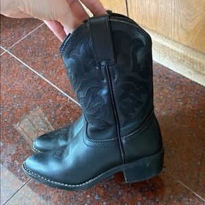 Kids Black Leather Western Cowboy Boots
